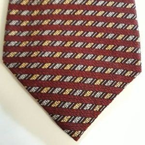 PERRY ELLIS PORTFOLIO - 100% SILK NECKTIE - MAROON WITH GOLD & SILVER ACCENTS